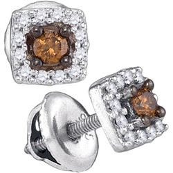 10KT White Gold 0.25CTW COGNAC DIAMOND MICRO-PAVE EARRI