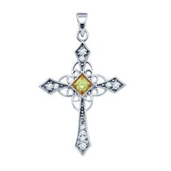 10KT White Gold 0.31CTW DIAMOND  CROSS PENDANT