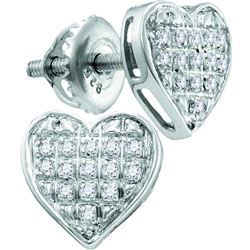 10kt White Gold Womens Round Diamond Heart Cluster Stud