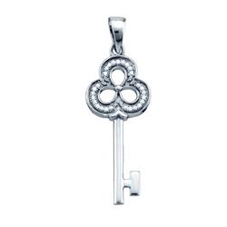 925 Sterling Silver White 0.08CTW DIAMOND KEY PENDANT