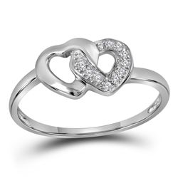 Sterling Silver Womens Round Diamond Double Linked Hear