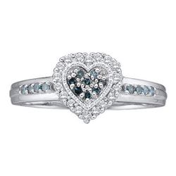 14KT White Gold 0.25CTW BLUE DIAMOND HEART RING