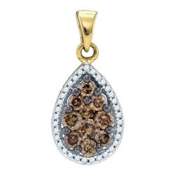 10KT Yellow Gold 0.81CT COGNAC DIAMOND MICRO-PAVE PENDA