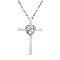 10kt White Gold Womens Round Diamond Solitaire Cross He