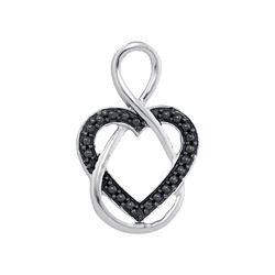 Sterling Silver Womens Round Black Colored Diamond Hear