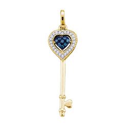 14KT Yellow Gold 0.10CT BLUE DIAMOND KEY PENDANT