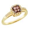 Image 1 : 10KT Yellow Gold 0.25CTW WHITE ROUND AND BROWN PRINCESS