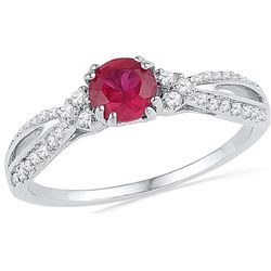 10kt White Gold Womens Round Lab-Created Ruby Solitaire