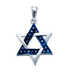 10KT White Gold 0.10CTW BLUE DIAMOND STAR PENDNAT