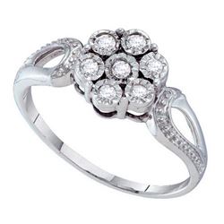 925 Sterling Silver White 0.12CTW DIAMOND FLOWER RING