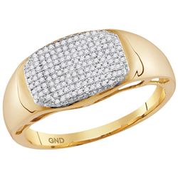 10kt Yellow Gold Mens Round Pave-set Diamond Oval Clust