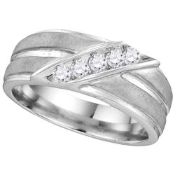 10kt White Gold Mens Round Diamond Diagonal Row Ridged