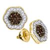 Image 1 : 10K Yellow-gold 0.50CTW COGNAC DIAMOND MICRO-PAVE EARRI