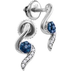 Sterling Silver Womens Round Blue Colored Diamond Clust