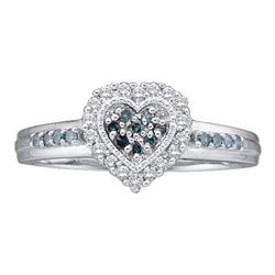 14KT White Gold 0.25CTW BLUE DIAMOND HEART RING