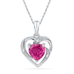 10kt White Gold Womens Round Lab-Created Ruby Heart Lov