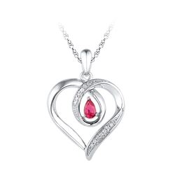 Sterling Silver Womens Pear Lab-Created Ruby Heart Love