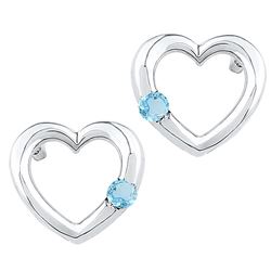 Sterling Silver Womens Round Lab-Created Blue Topaz Hea