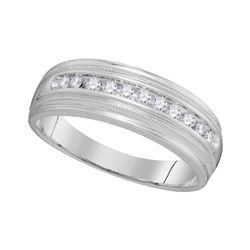 10kt White Gold Mens Round Diamond Single Row Milgrain