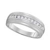 Image 1 : 10kt White Gold Mens Round Diamond Single Row Milgrain
