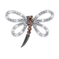 14KT White Gold 0.26CTW COGNAC DIAMOND BUTTERFLY PENDAN