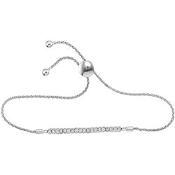 Sterling Silver Womens Round Diamond Single Row Bolo Br