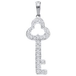 10kt White Gold Womens Round Diamond Trefoil Key Pendan