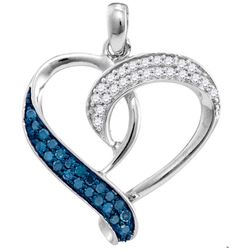 Sterling Silver Womens Round Blue Colored Diamond Heart