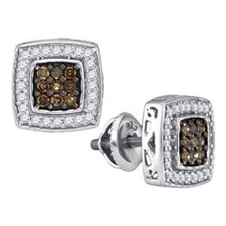 10KT White Gold 0.50CTW COGNAC DIAMOND MICRO-PAVE EARRI