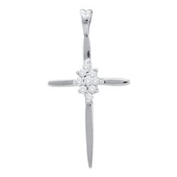 10KT White Gold 0.08CTW DIAMOND CROSS PENDANT