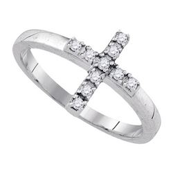 925 Sterling Silver White 0.13CT DIAMOND CROSS RING