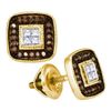 Image 1 : 10K Yellow-gold 0.33CTW COGNAC DIAMOND MICRO-PAVE EARRI