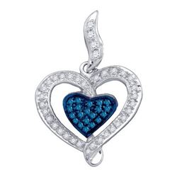 14K White-gold 0.27CT BLUE DIAMOND HEART PENDANT