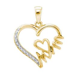 925 Sterling Silver Yellow 0.06CTW DIAMOND "MOM" PENDAN