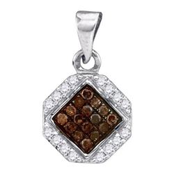 10KT White Gold 0.25CTW COGNAC DIAMOND MICRO-PAVE PENDA