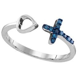 Sterling Silver Womens Round Blue Colored Diamond Cross