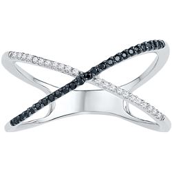 Sterling Silver Womens Black Colored Diamond Crossover