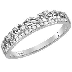 10kt White Gold Womens Round Diamond Floral Accent Stac