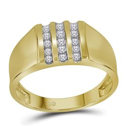 10kt Yellow Gold Mens Round Channel-set Diamond Triple