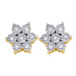 925 Sterling Silver Yellow 0.12CTW DIAMOND FLOWER EARRI