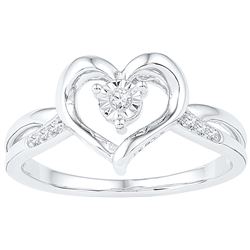 Sterling Silver Womens Round Natural Diamond Heart Love