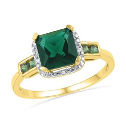 10kt Yellow Gold Womens Princess Lab-Created Emerald So