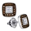 Image 1 : 10KT White Gold 0.33CTW COGNAC DIAMOND MICRO-PAVE EARRI