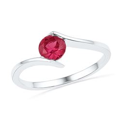 Sterling Silver Womens Round Lab-Created Ruby Solitaire