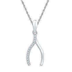 Sterling Silver Womens Round Diamond Lucky Wishbone Pen