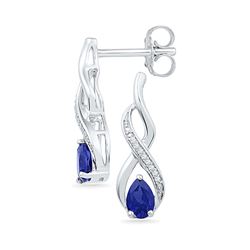 Sterling Silver Womens Pear Lab-Created Blue Sapphire D