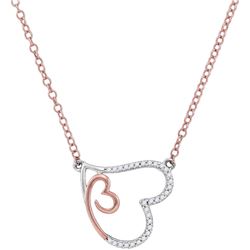 10kt Rose Gold Womens Round Diamond Double Heart Pendan