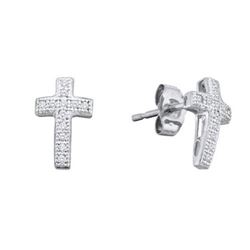 925 Sterling Silver White 0.10CTW DIAMOND CROSS EARRING