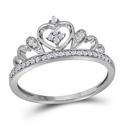 Sterling Silver Womens Round Diamond Crown Tiara Heart