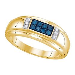 10K Yellow-gold 0.33CTW BLUE DIAMOND FASHION MENS RING